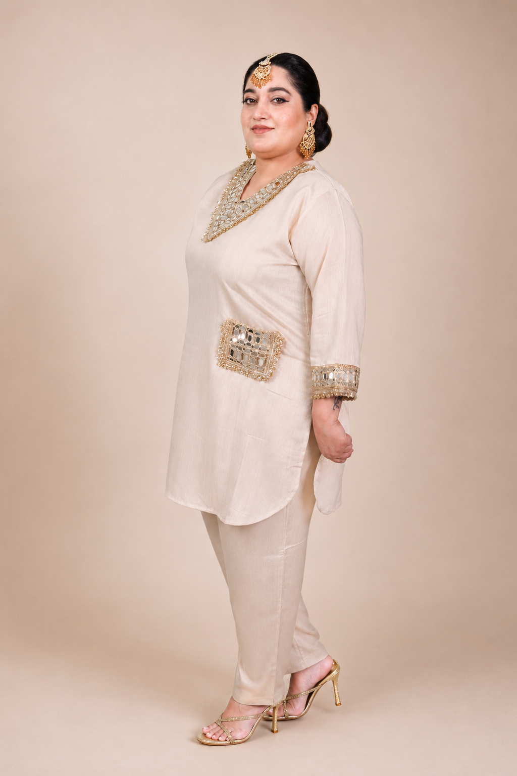Plus Size Mirror Work Co-ord Set with Pockets
