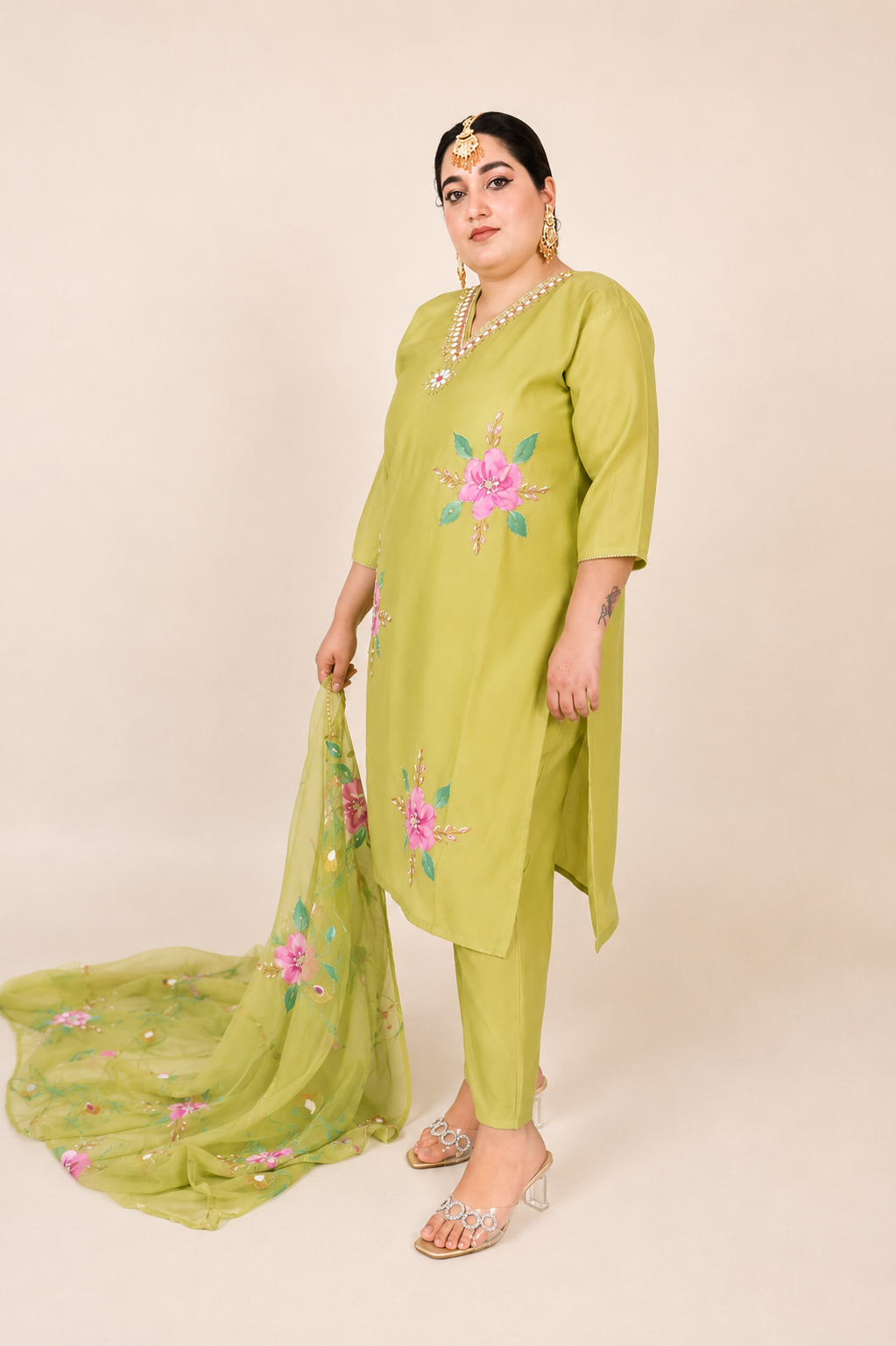Plus Size Hand-Painted Floral Suit Set