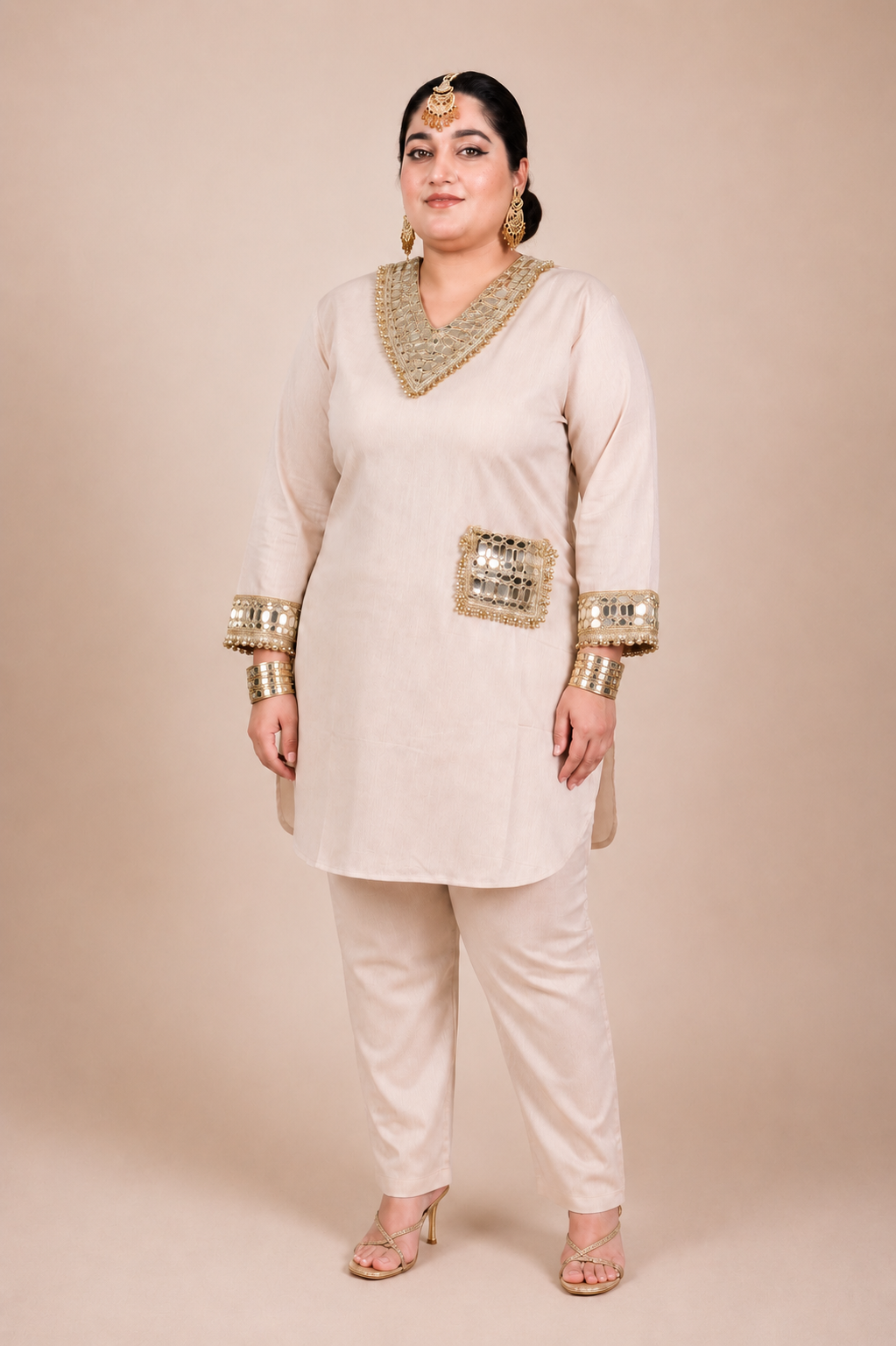 Plus Size Mirror Work Co-ord Set with Pockets