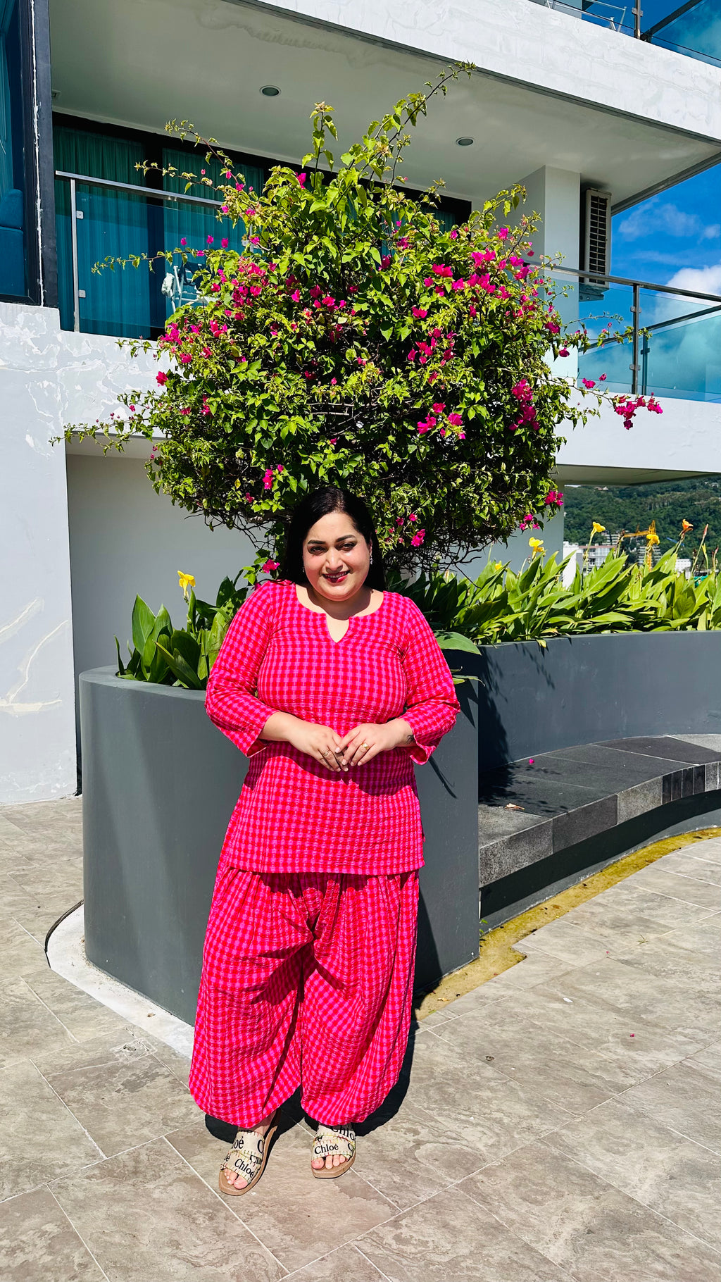 Pink Gingham Balloon Pants Co-Ord Set