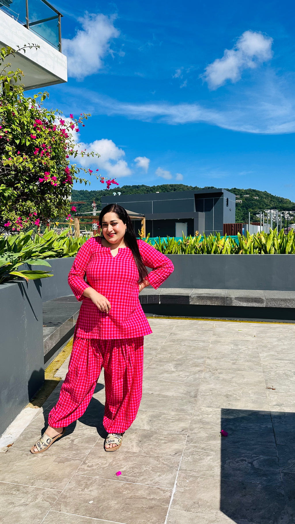 Pink Gingham Balloon Pants Co-Ord Set